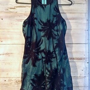 Black and Blue Mesh Dress With Palm Tree Pattern